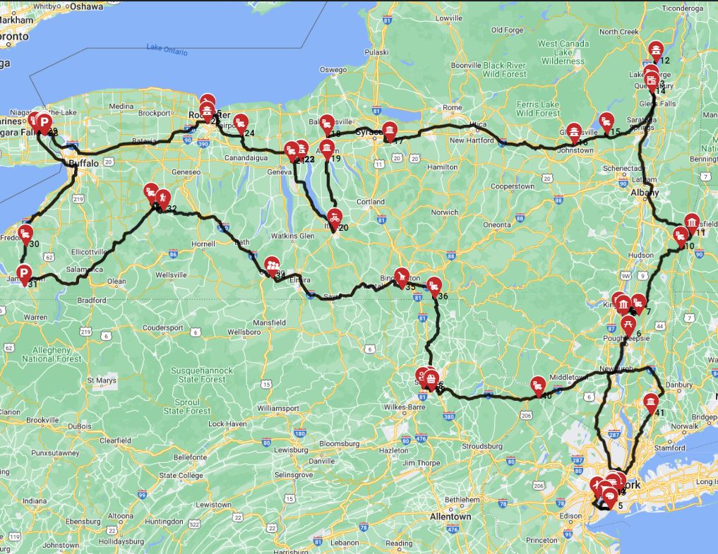 An RV road trip route from New York following the Women's Heritage Trail